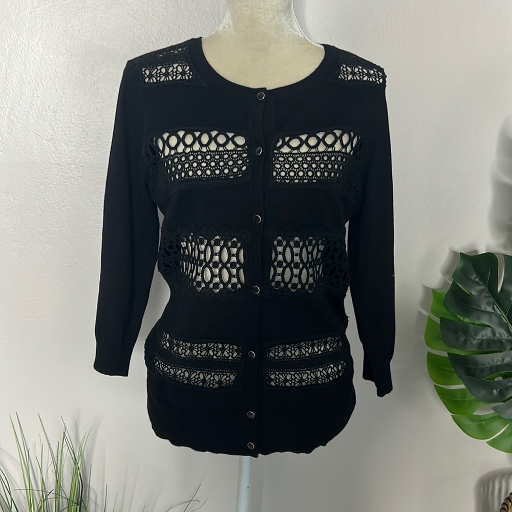 89th & Madison • floral open lace crochet cardigan sweater